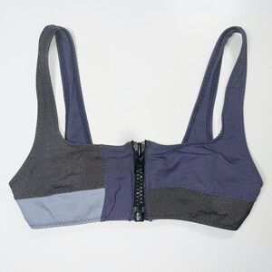 Lisa Marie Fernandez Denim Patchwork Zip Front Bikini Top